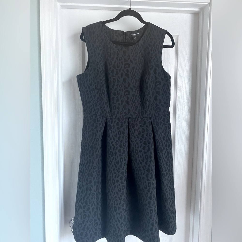 Black, Liz Claiborne fit & flare dress, gorgeous leopard embossed print. Size 14